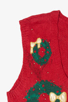 Vintage Hand Knit Red Westbound Wreaths Ugly Christmas Vest (1990s)