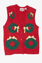 Vintage Hand Knit Red Westbound Wreaths Ugly Christmas Vest (1990s)