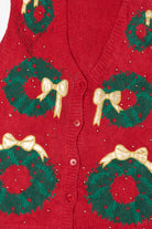 Vintage Hand Knit Red Westbound Wreaths Ugly Christmas Vest (1990s)