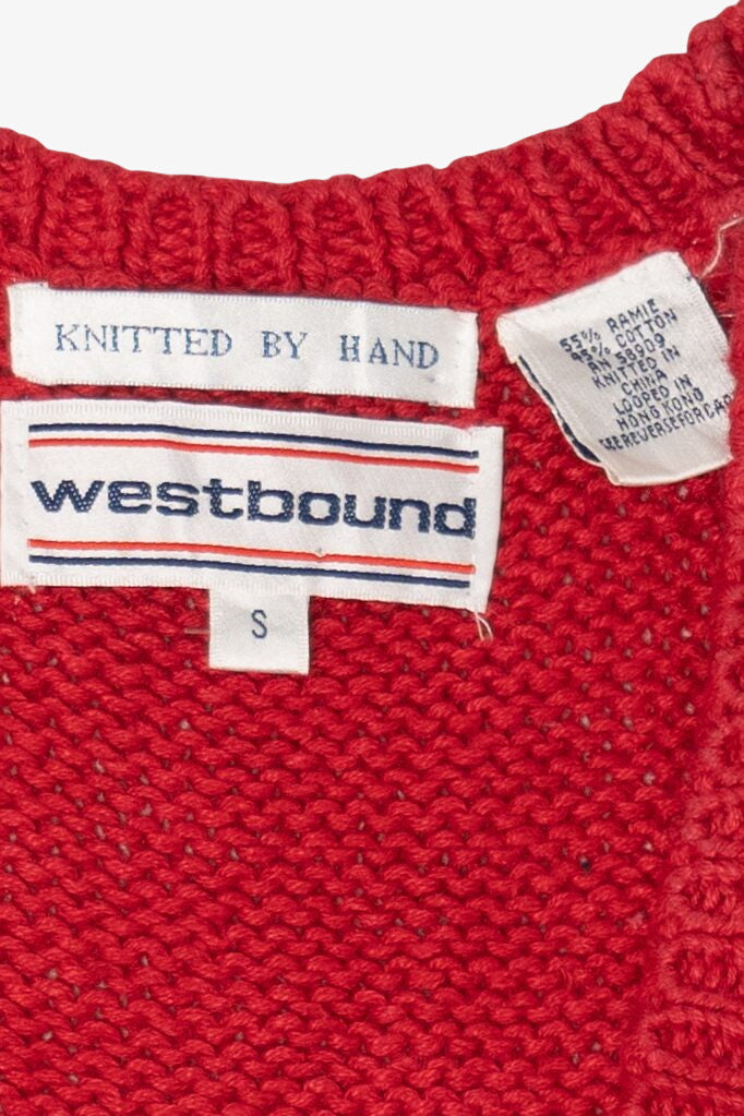Vintage Hand Knit Red Westbound Wreaths Ugly Christmas Vest (1990s)