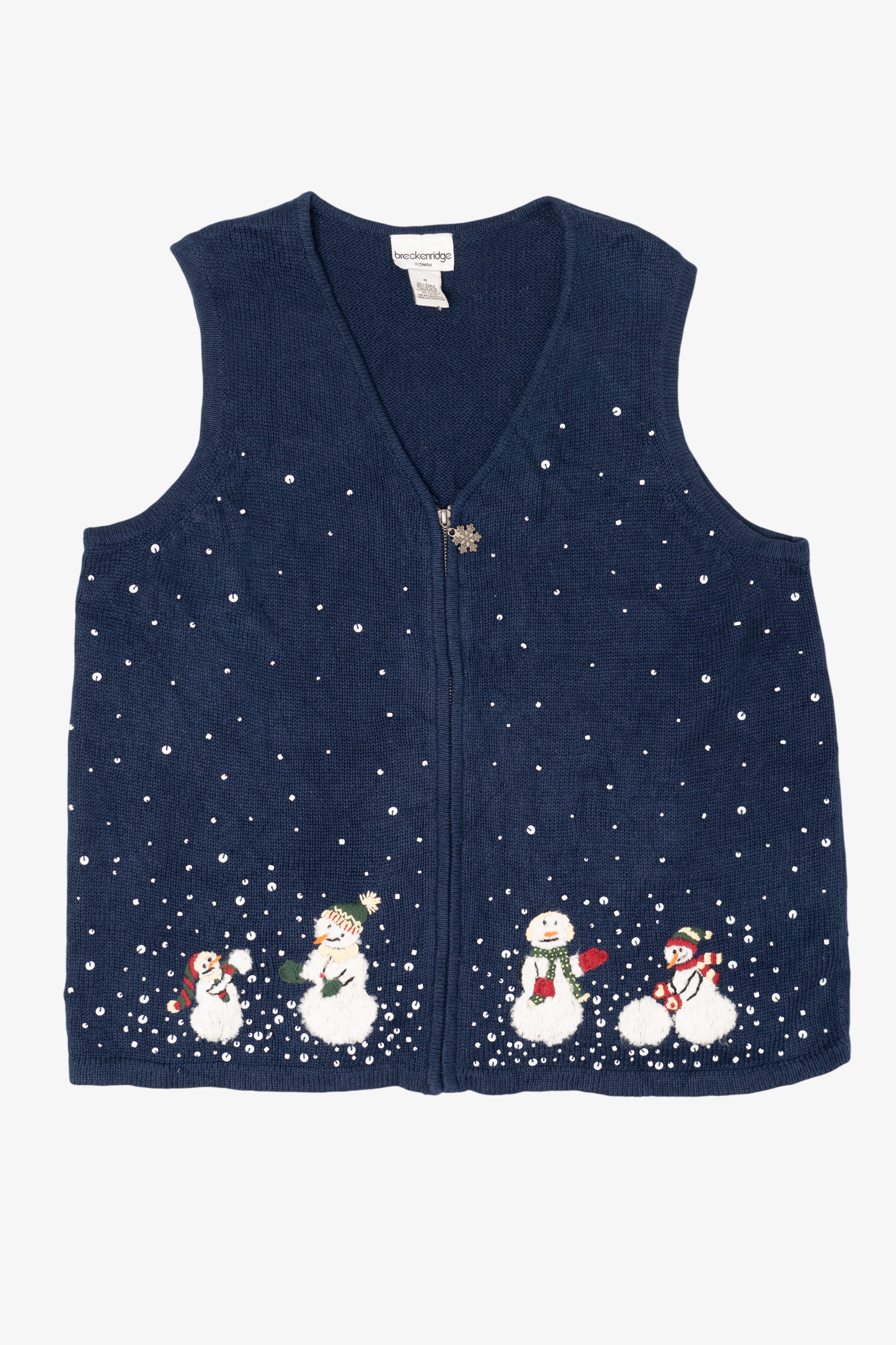 Vintage Navy Blue Breckenridge Snowmen Ugly Christmas Vest (1990s)