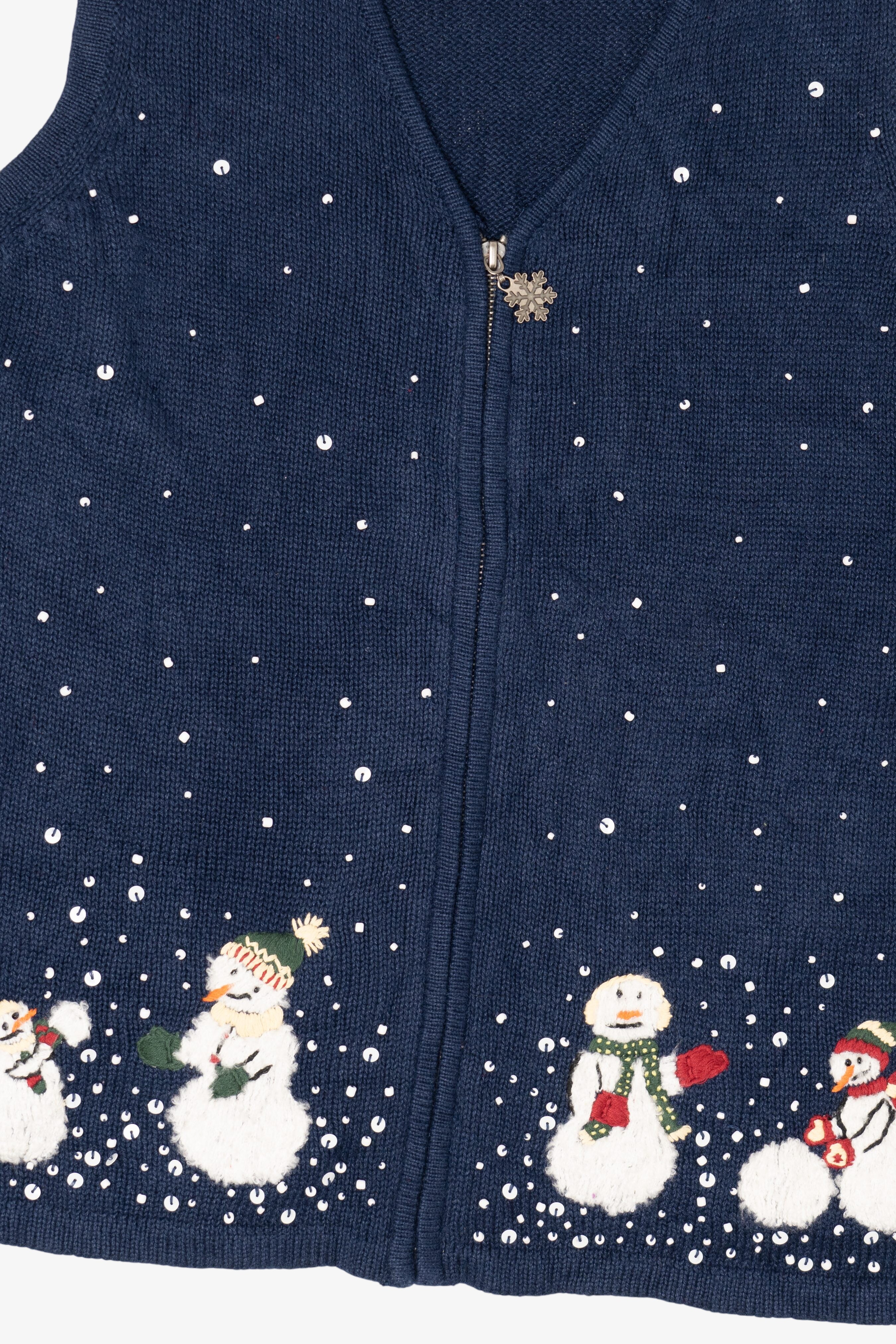 Vintage Navy Blue Breckenridge Snowmen Ugly Christmas Vest (1990s)