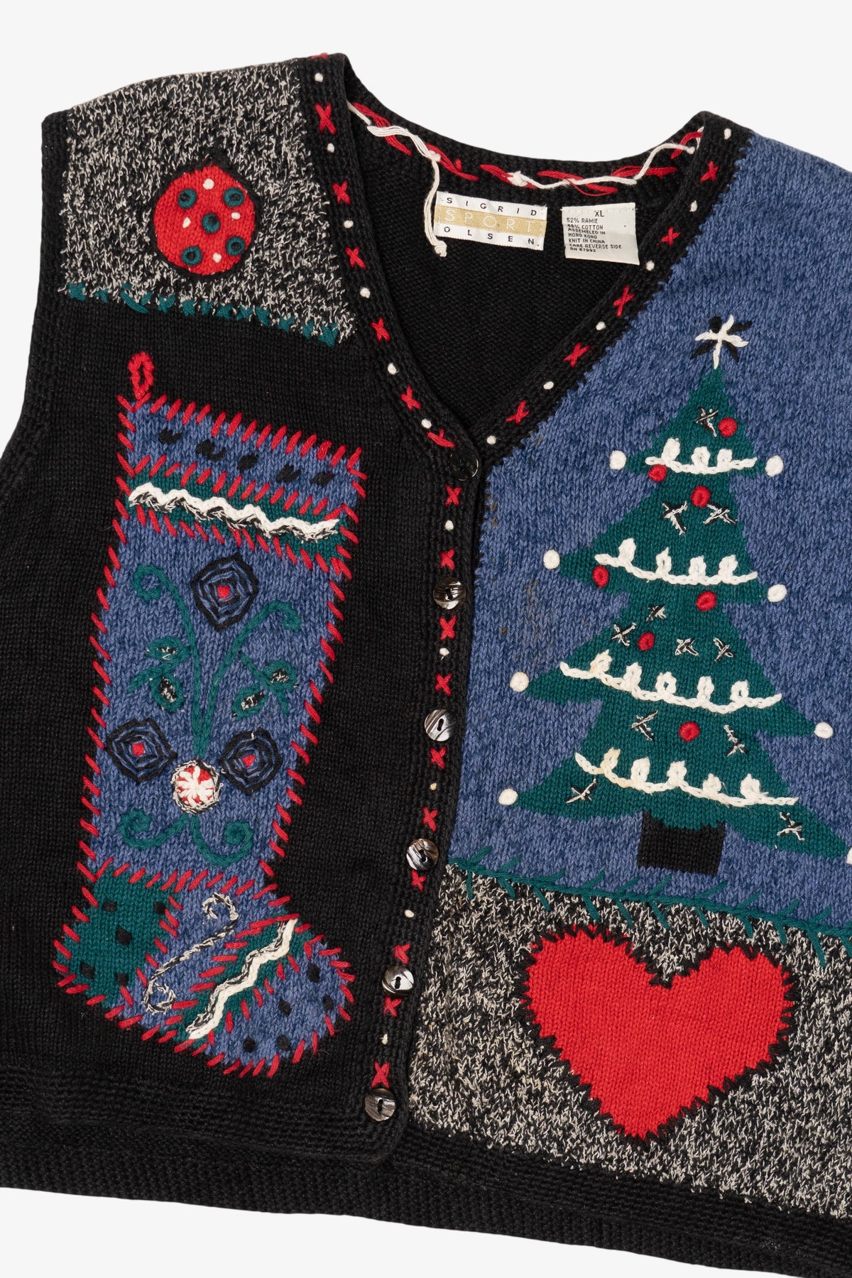 Vintage Black Sigrid Olsen Ugly Christmas Vest (1990s)