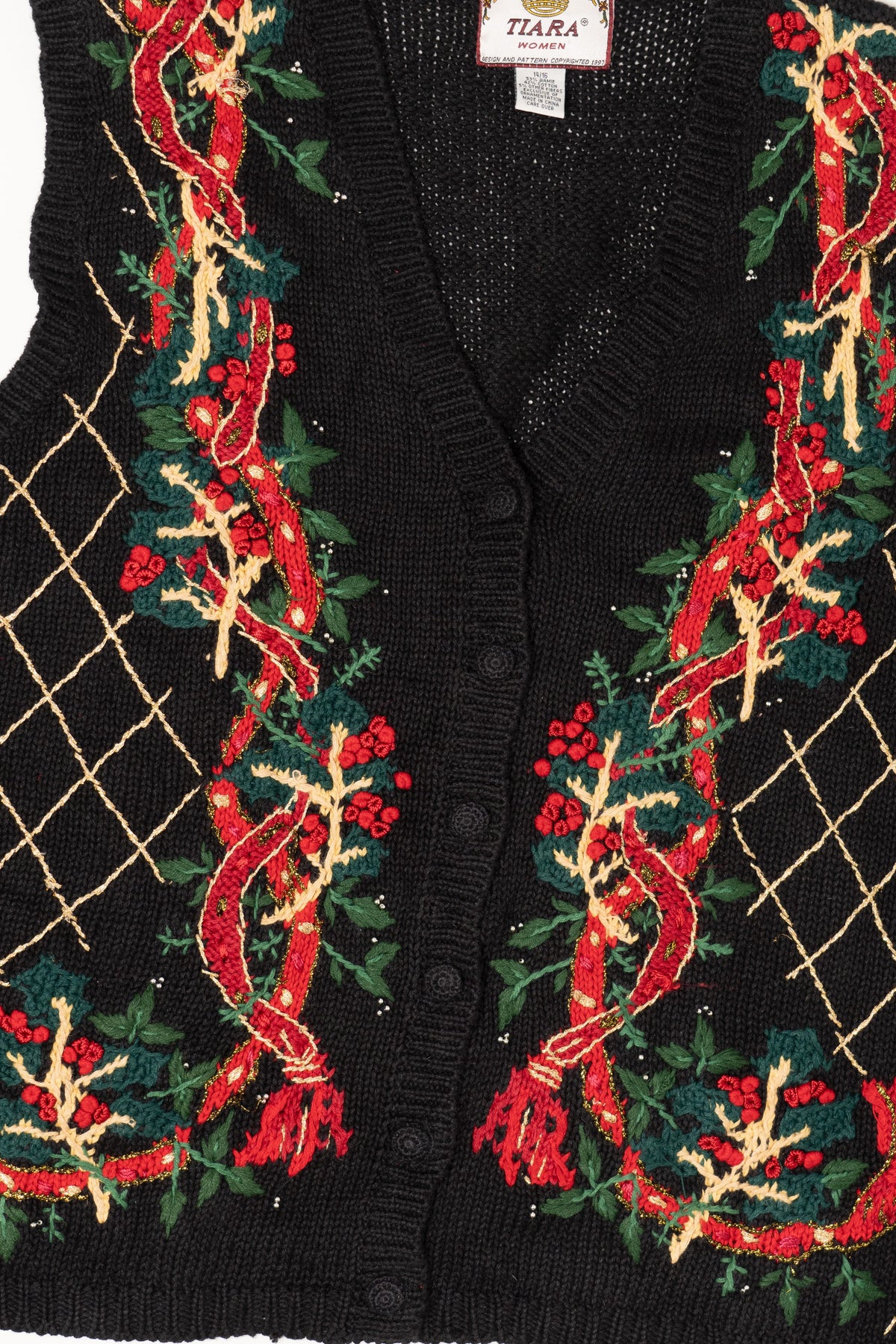 Vintage Black Tiara Ugly Christmas Vest (1990s)
