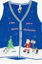 "Fish You A Merry Christmas" Vintage Ugly Sweater Vest (2000s)