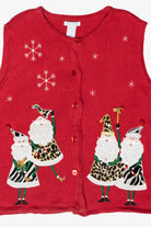 Animal Print Santas Vintage Ugly Christmas Sweater Vest (2000s)