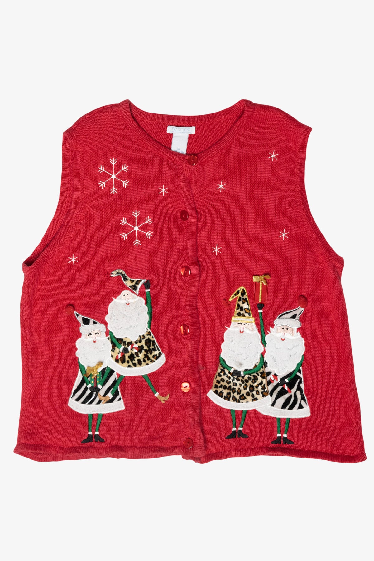 Animal Print Santas Vintage Ugly Christmas Sweater Vest (2000s)