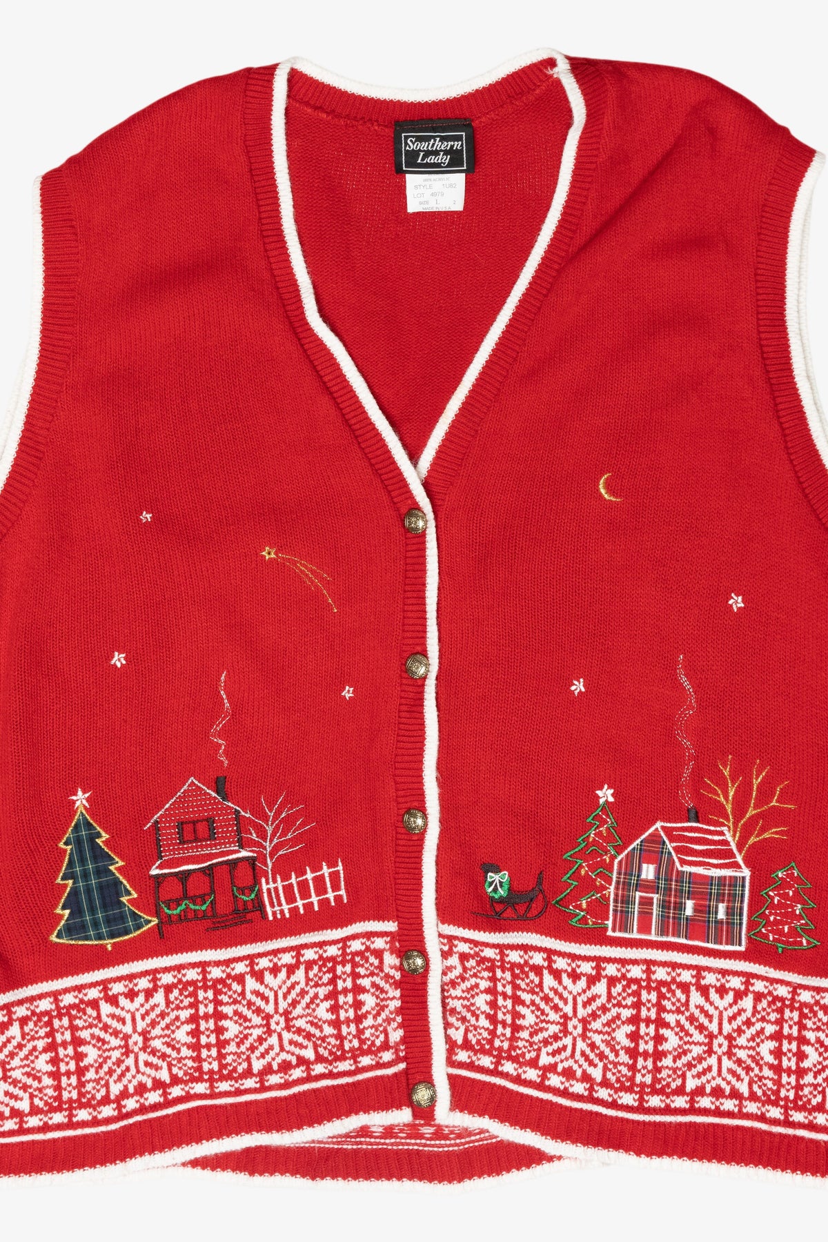 Winter Cabins Vintage Ugly Christmas Sweater Vest (2000s)
