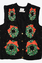 Vintage Black Marisa Christina Wreaths Ugly Christmas Vest (1990s)