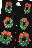Vintage Black Marisa Christina Wreaths Ugly Christmas Vest (1990s)