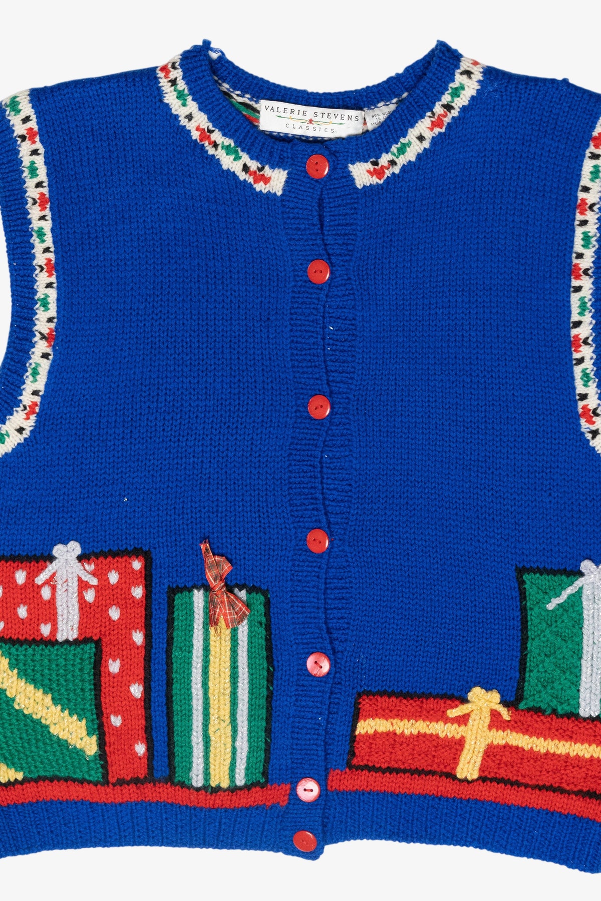 Presents Knit Trim Vintage Ugly Christmas Sweater Vest (1980s)