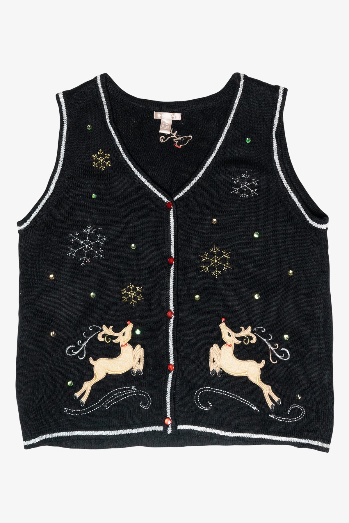 Whimsical Reindeer Vintage Ugly Christmas Sweater Vest (2000s)