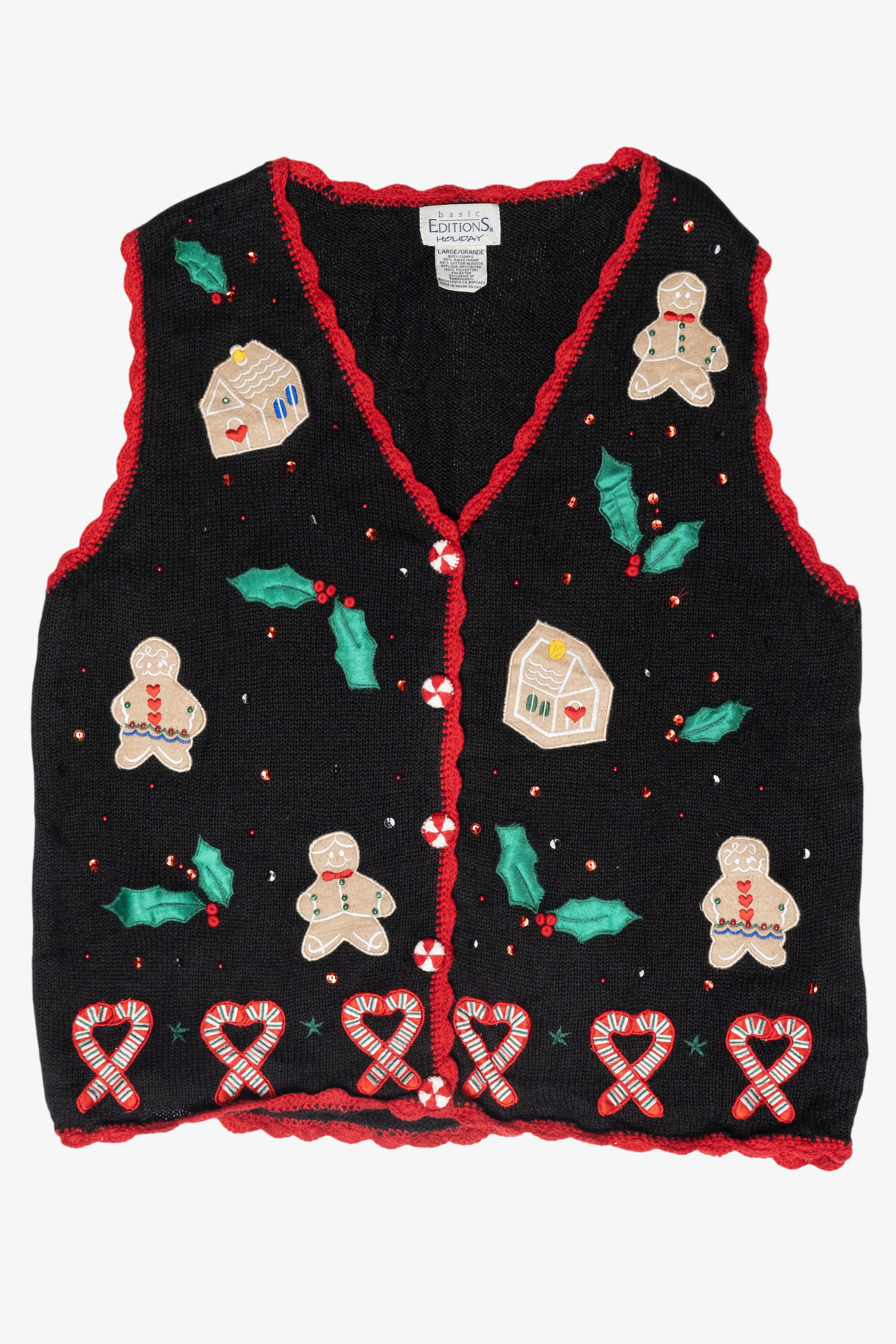 Gingerbread Cookies Vintage Ugly Christmas Sweater Vest (1990s)