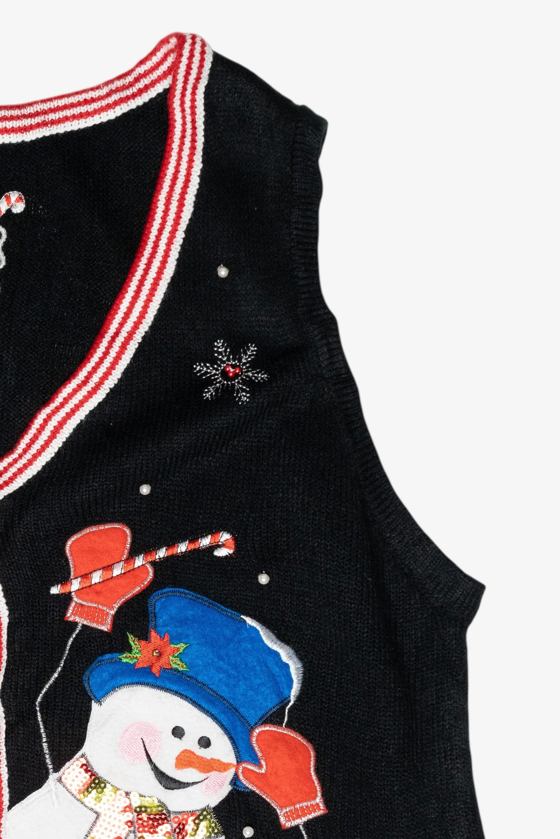 Candy Cane Stripe Snowmen Vintage Ugly Christmas Sweater Vest (2000s)