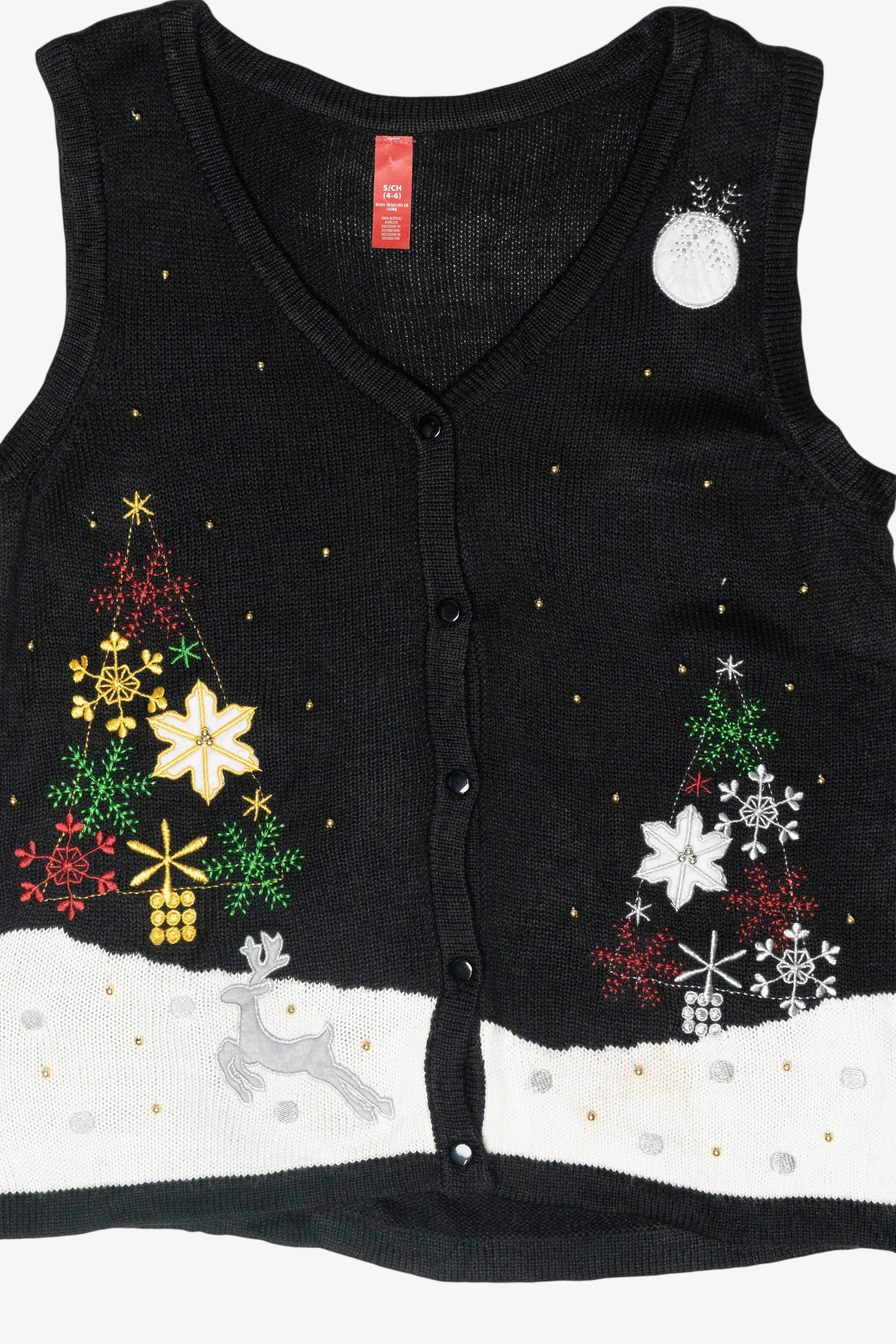 Prancing Reindeer Snowflake Vintage Ugly Christmas Sweater Vest (2000s)
