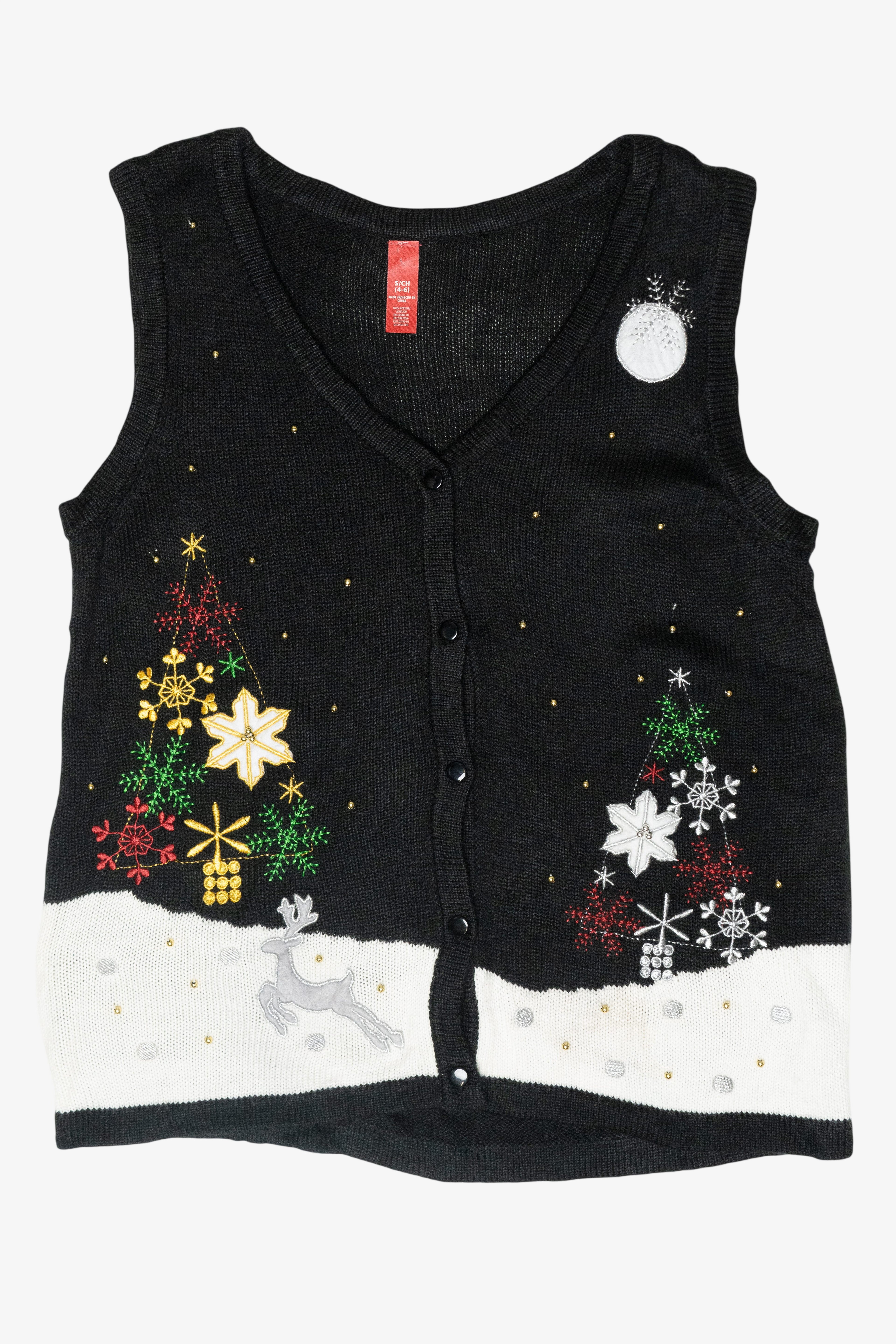 Prancing Reindeer Snowflake Vintage Ugly Christmas Sweater Vest (2000s)