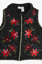 Vintage Beaded Poinsettia Ugly Christmas Vest (1990s)