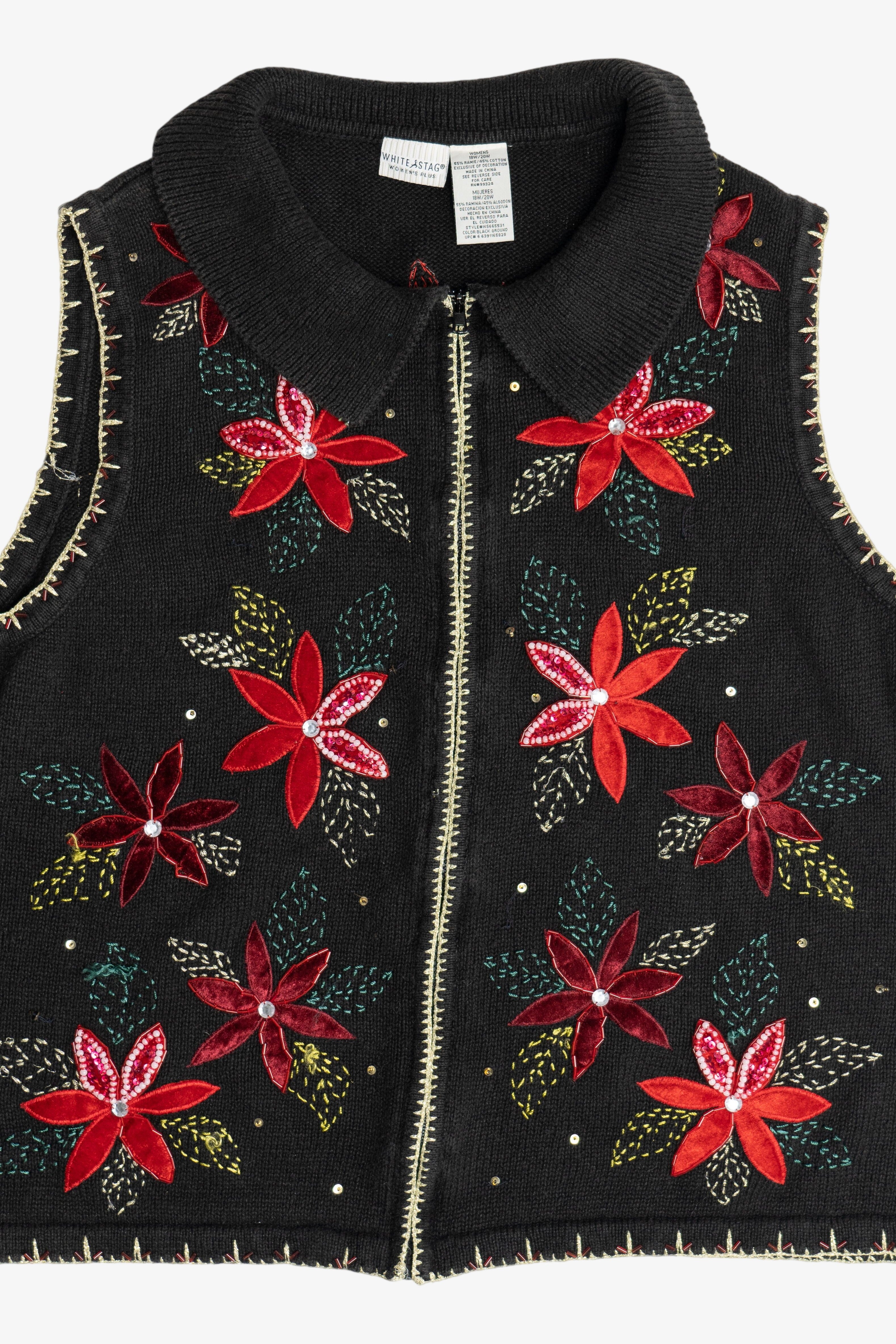 Vintage Beaded Poinsettia Ugly Christmas Vest (1990s)