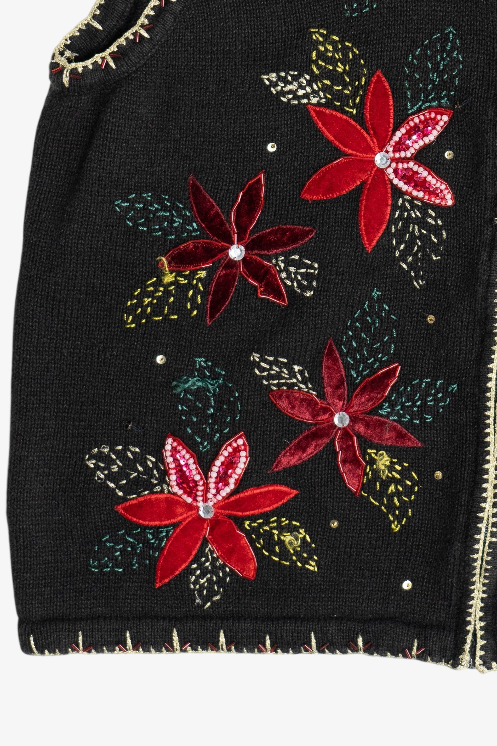 Vintage Beaded Poinsettia Ugly Christmas Vest (1990s)