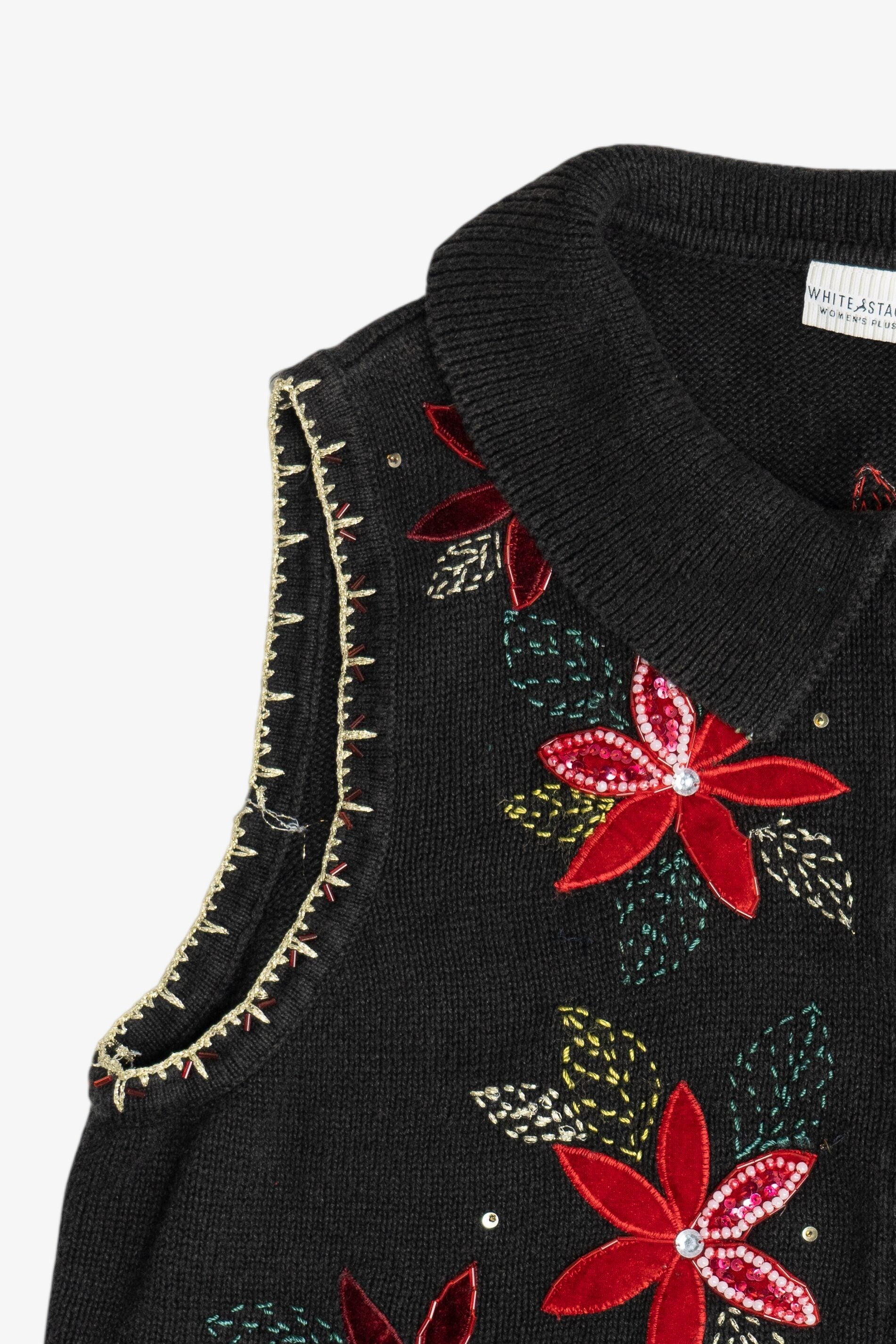 Vintage Beaded Poinsettia Ugly Christmas Vest (1990s)