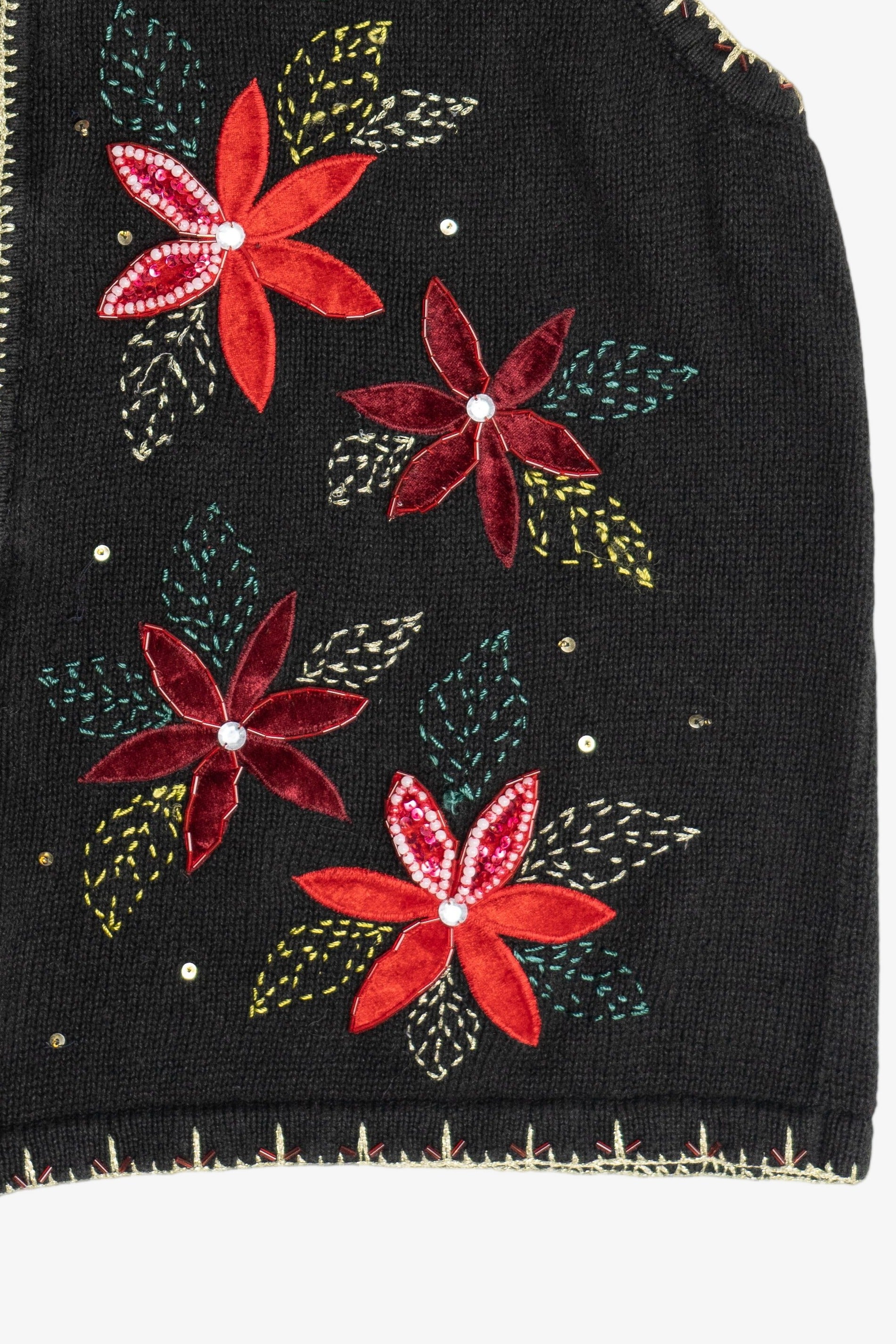 Vintage Beaded Poinsettia Ugly Christmas Vest (1990s)