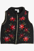 Vintage Beaded Poinsettia Ugly Christmas Vest (1990s)