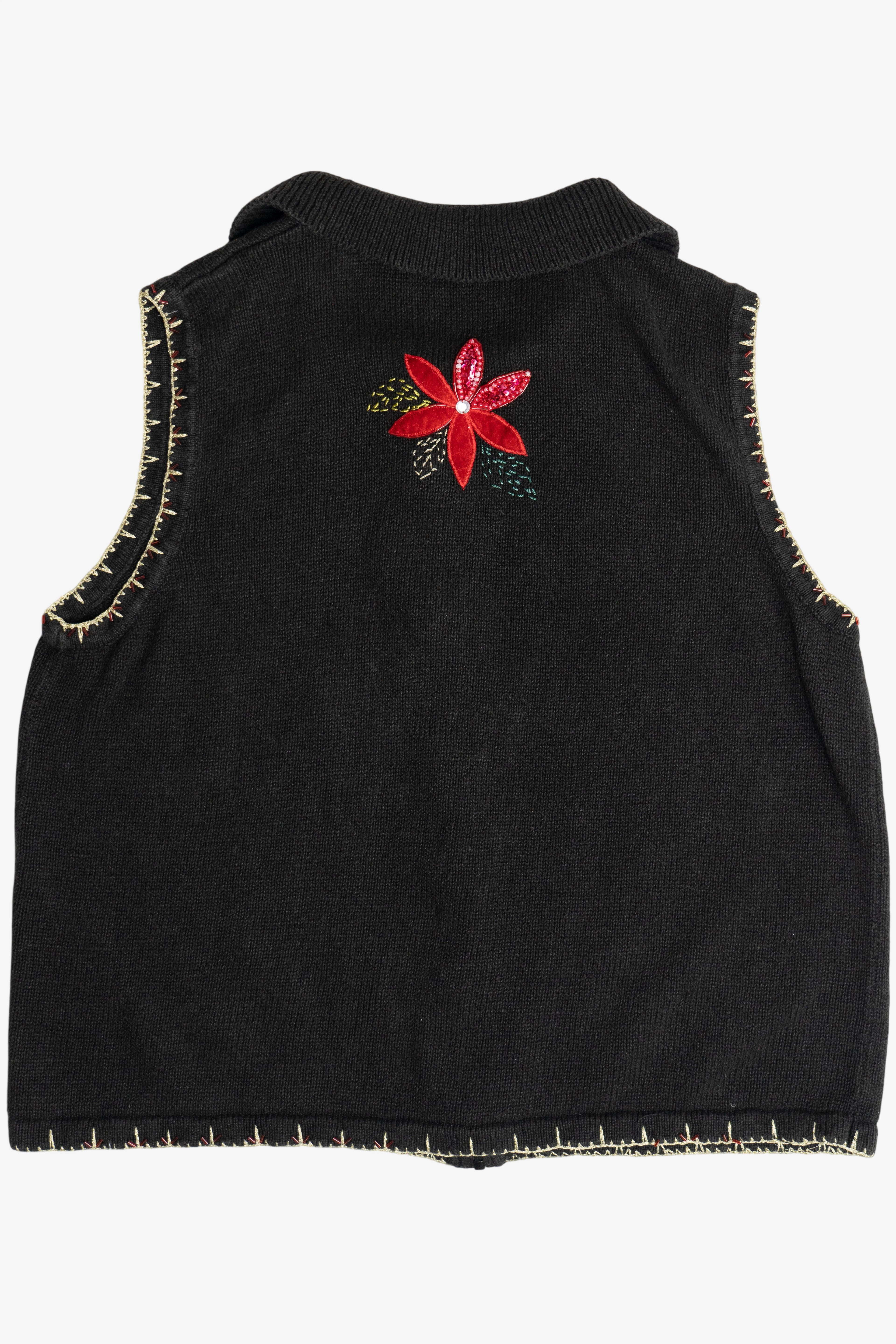 Vintage Beaded Poinsettia Ugly Christmas Vest (1990s)
