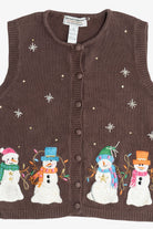Vintage Brown Heirloom Collectibles Snowmen Ugly Christmas Vest (1990s)