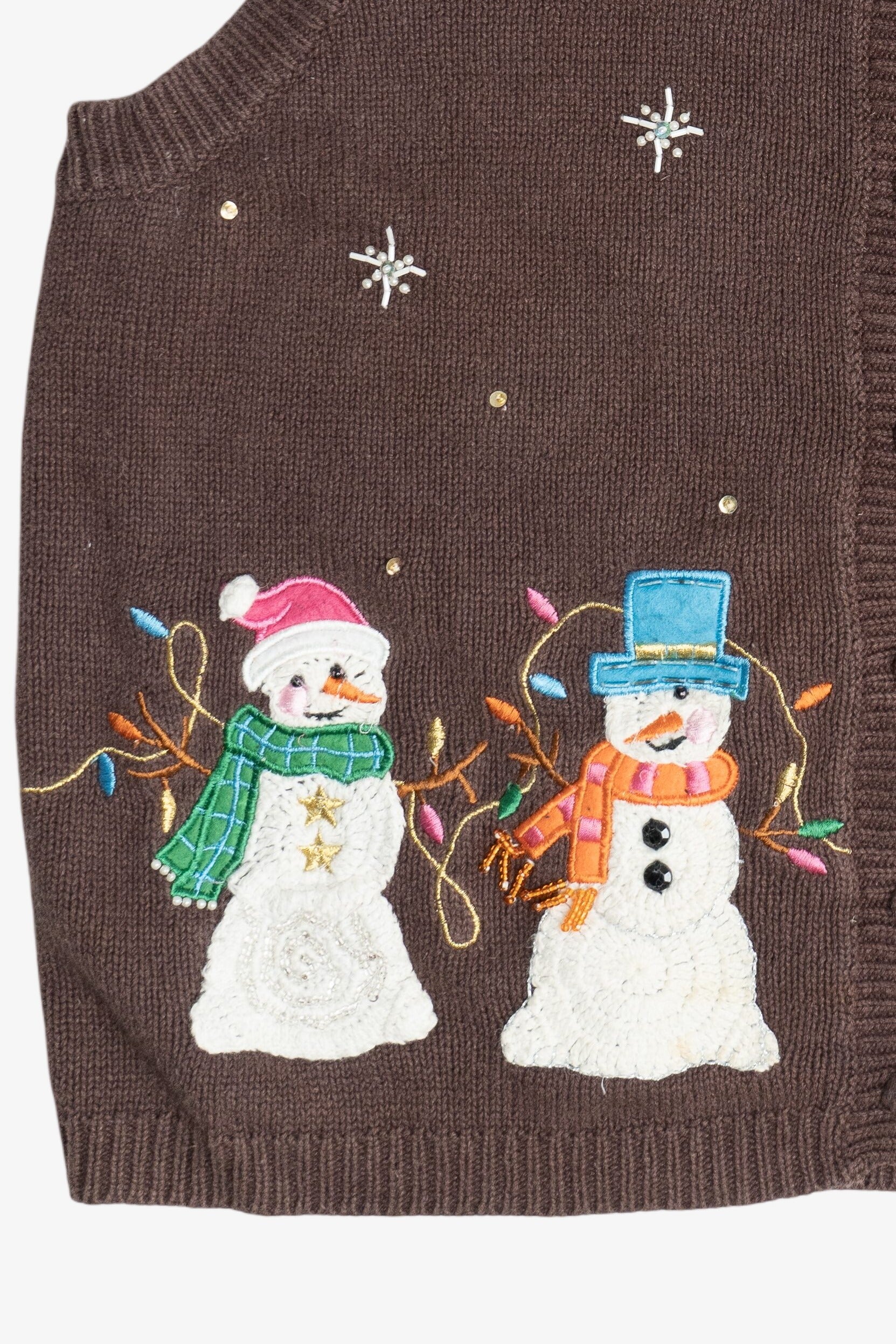 Vintage Brown Heirloom Collectibles Snowmen Ugly Christmas Vest (1990s)