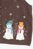 Vintage Brown Heirloom Collectibles Snowmen Ugly Christmas Vest (1990s)
