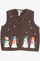 Vintage Brown Heirloom Collectibles Snowmen Ugly Christmas Vest (1990s)