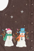 Vintage Brown Heirloom Collectibles Snowmen Ugly Christmas Vest (1990s)