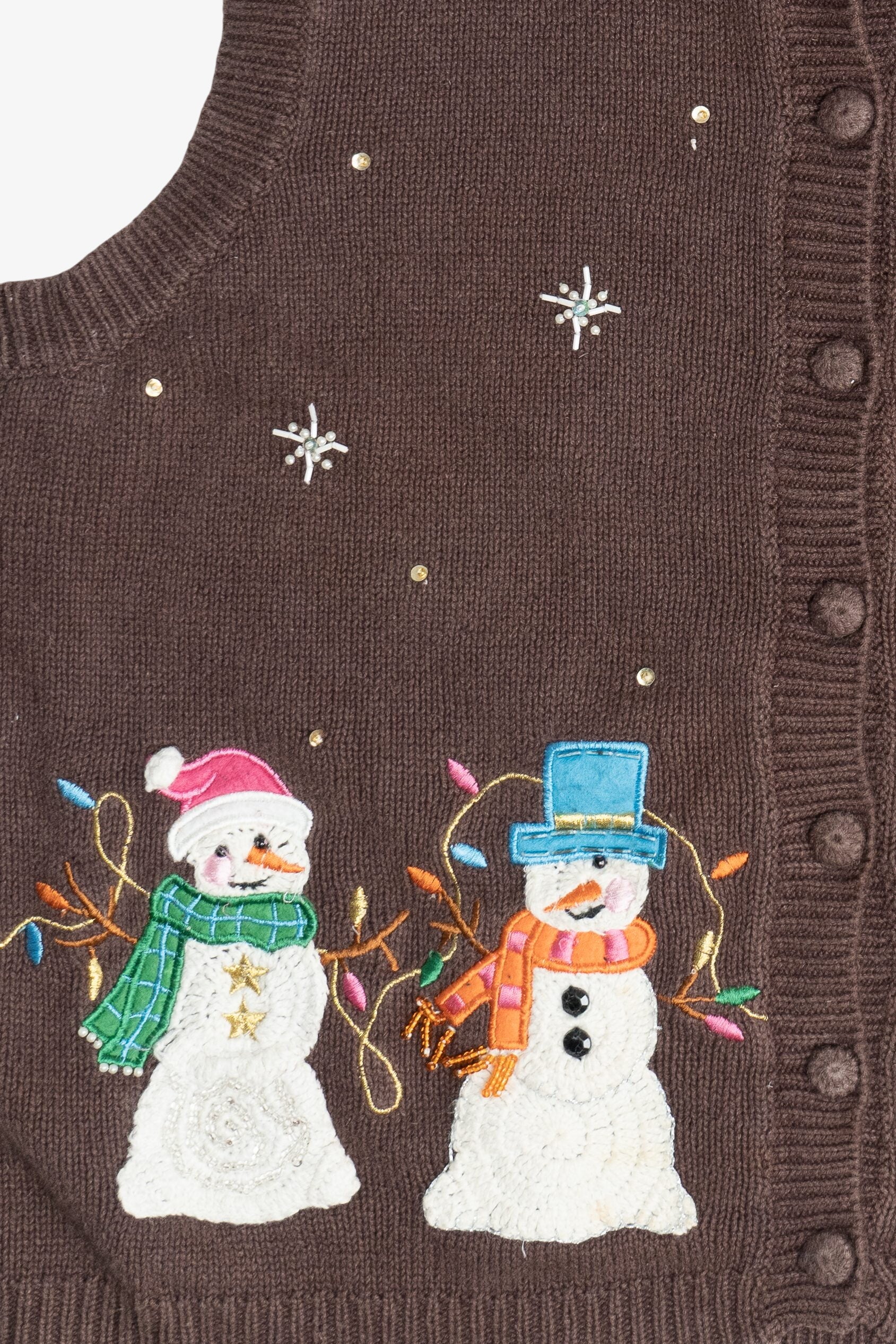 Vintage Brown Heirloom Collectibles Snowmen Ugly Christmas Vest (1990s)