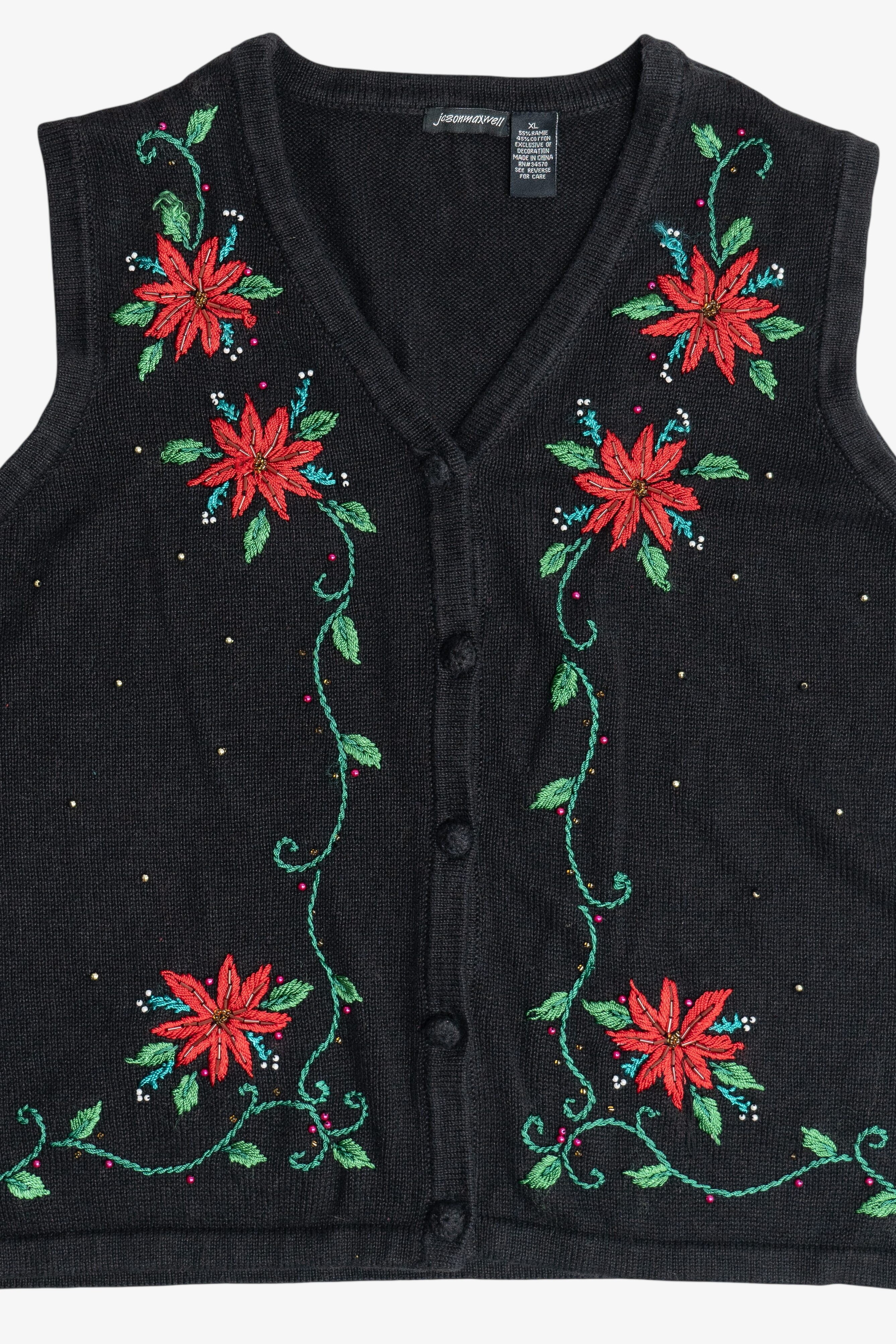 Vintage Jason Maxwell Poinsettias Ugly Christmas Vest (1990s)