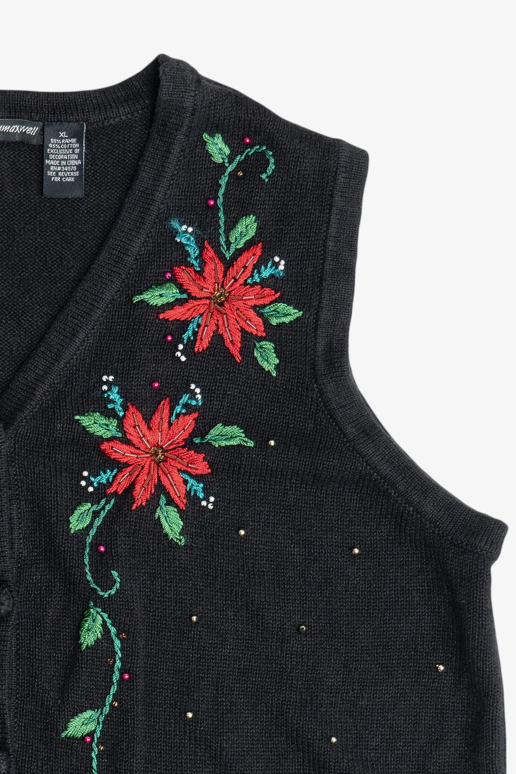 Vintage Jason Maxwell Poinsettias Ugly Christmas Vest (1990s)