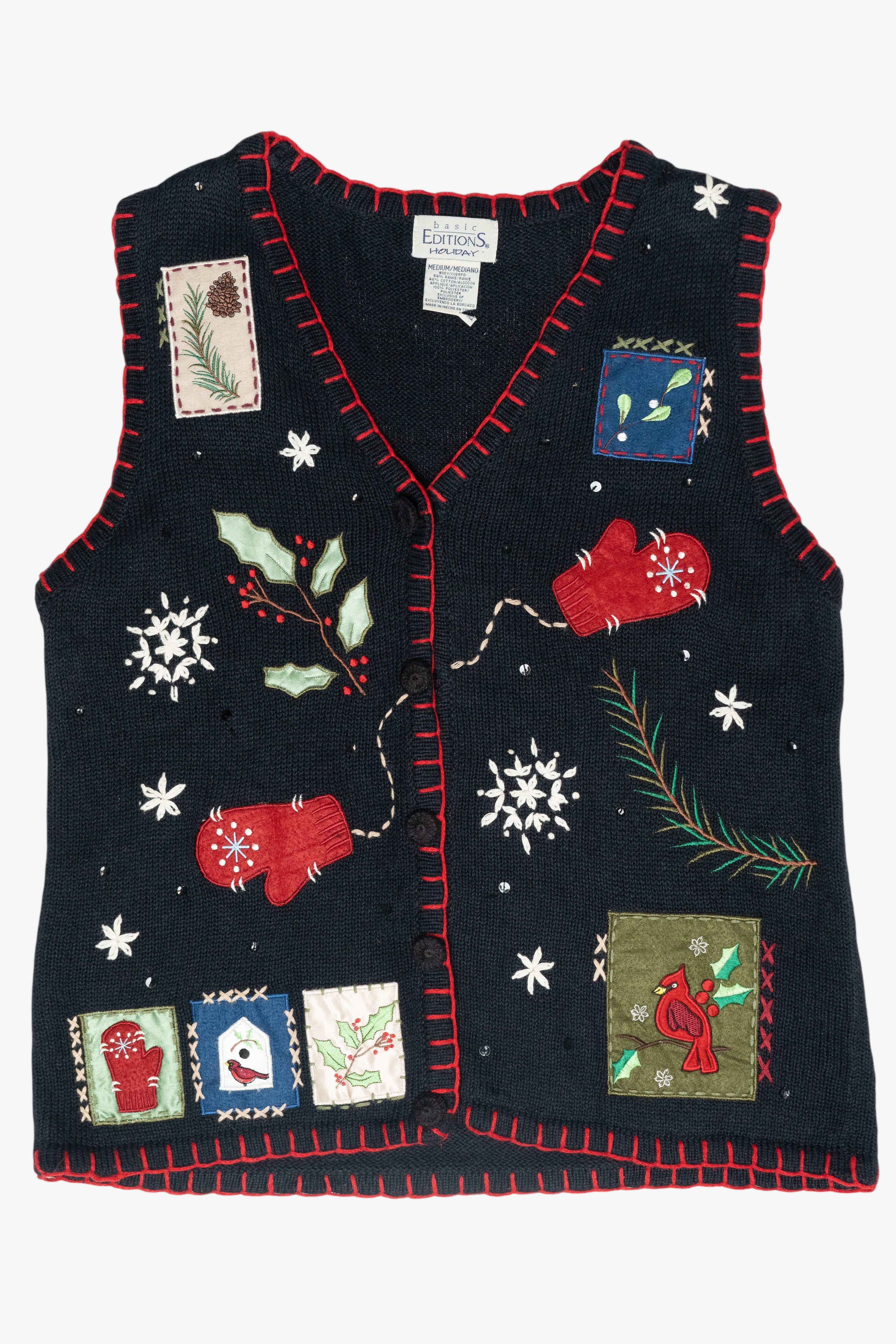 Cozy Cardinal Vintage Ugly Christmas Sweater Vest (1990s)