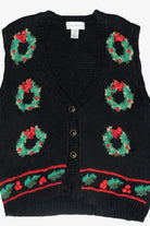 Wreaths Hand Knit Vintage Ugly Christmas Sweater Vest (1990s)