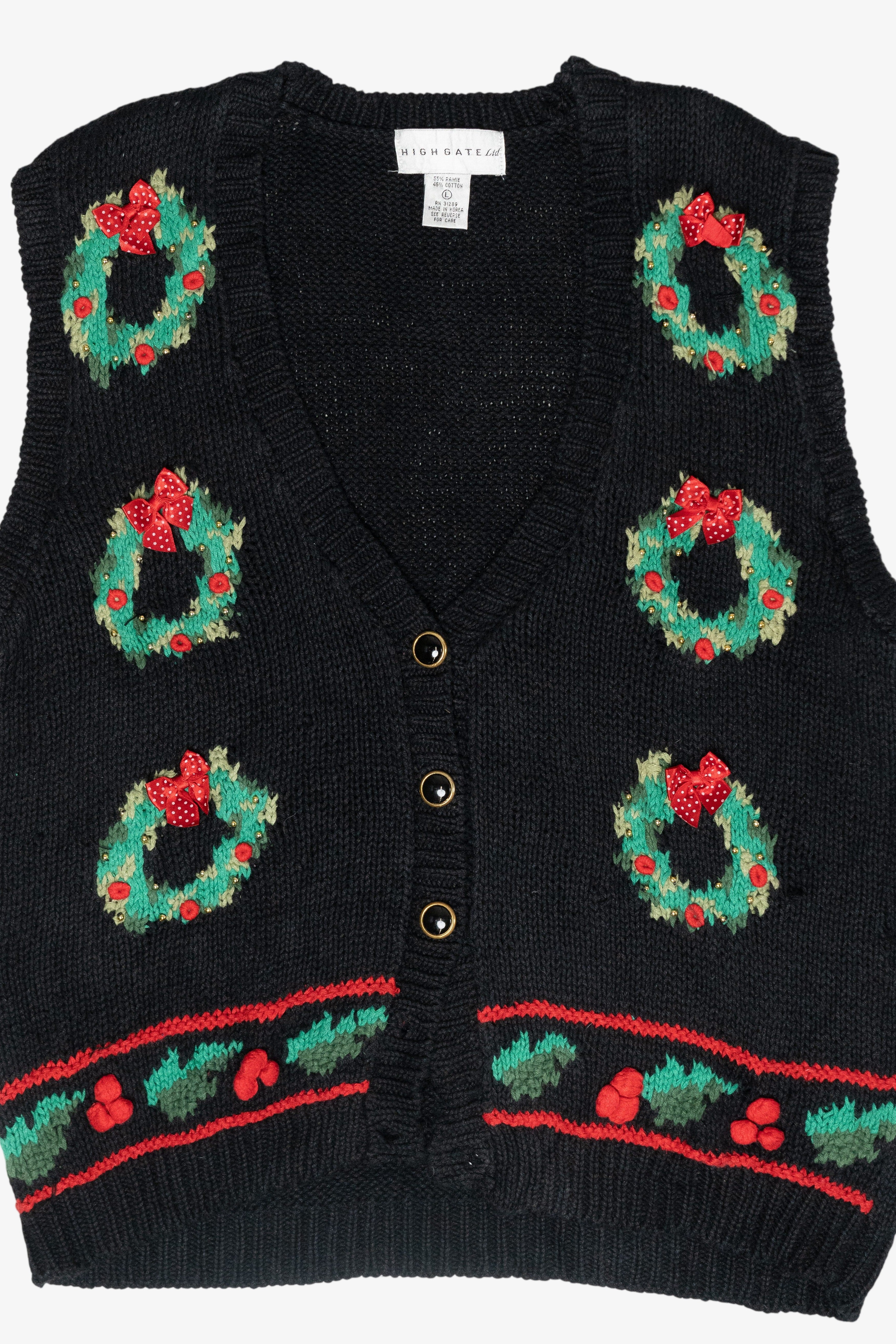 Wreaths Hand Knit Vintage Ugly Christmas Sweater Vest (1990s)