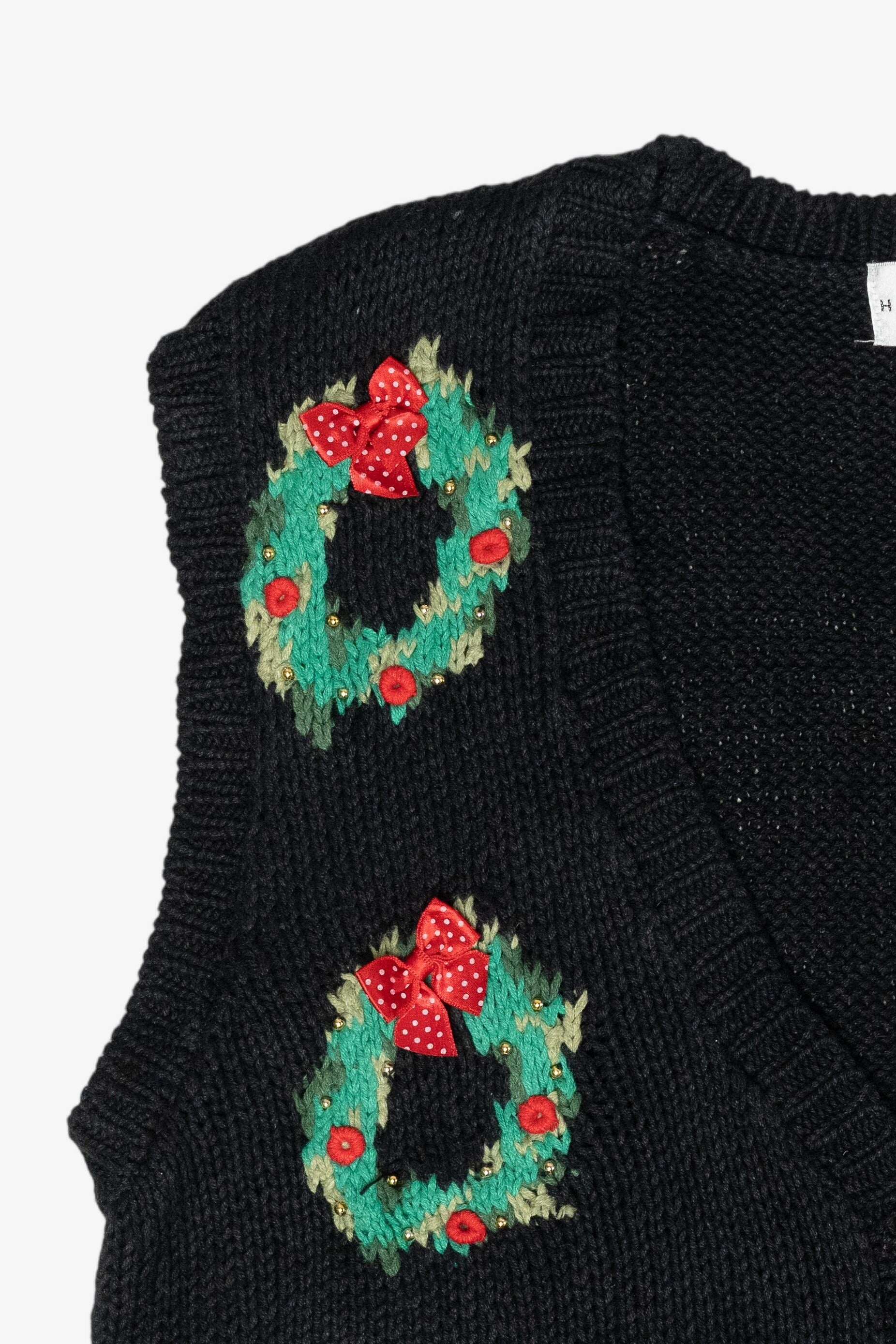 Wreaths Hand Knit Vintage Ugly Christmas Sweater Vest (1990s)