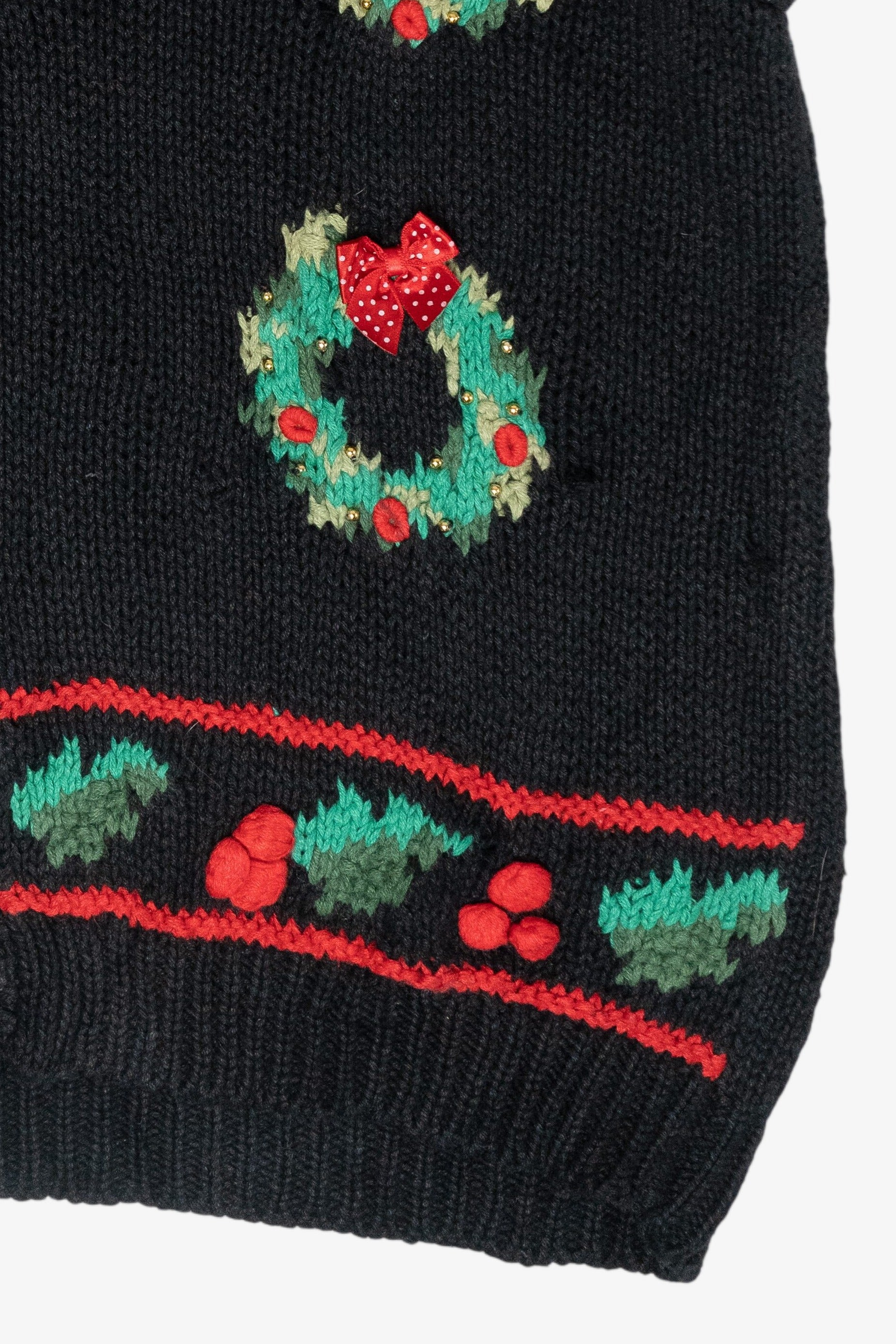 Wreaths Hand Knit Vintage Ugly Christmas Sweater Vest (1990s)