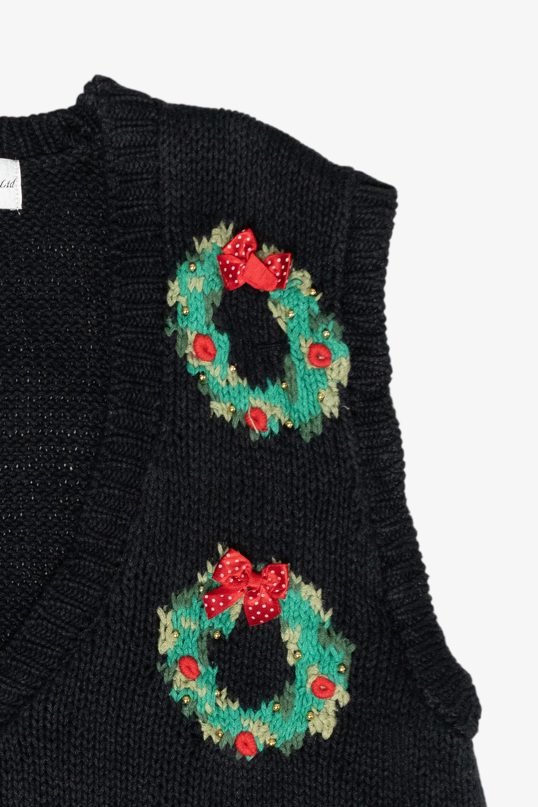 Wreaths Hand Knit Vintage Ugly Christmas Sweater Vest (1990s)