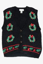 Wreaths Hand Knit Vintage Ugly Christmas Sweater Vest (1990s)