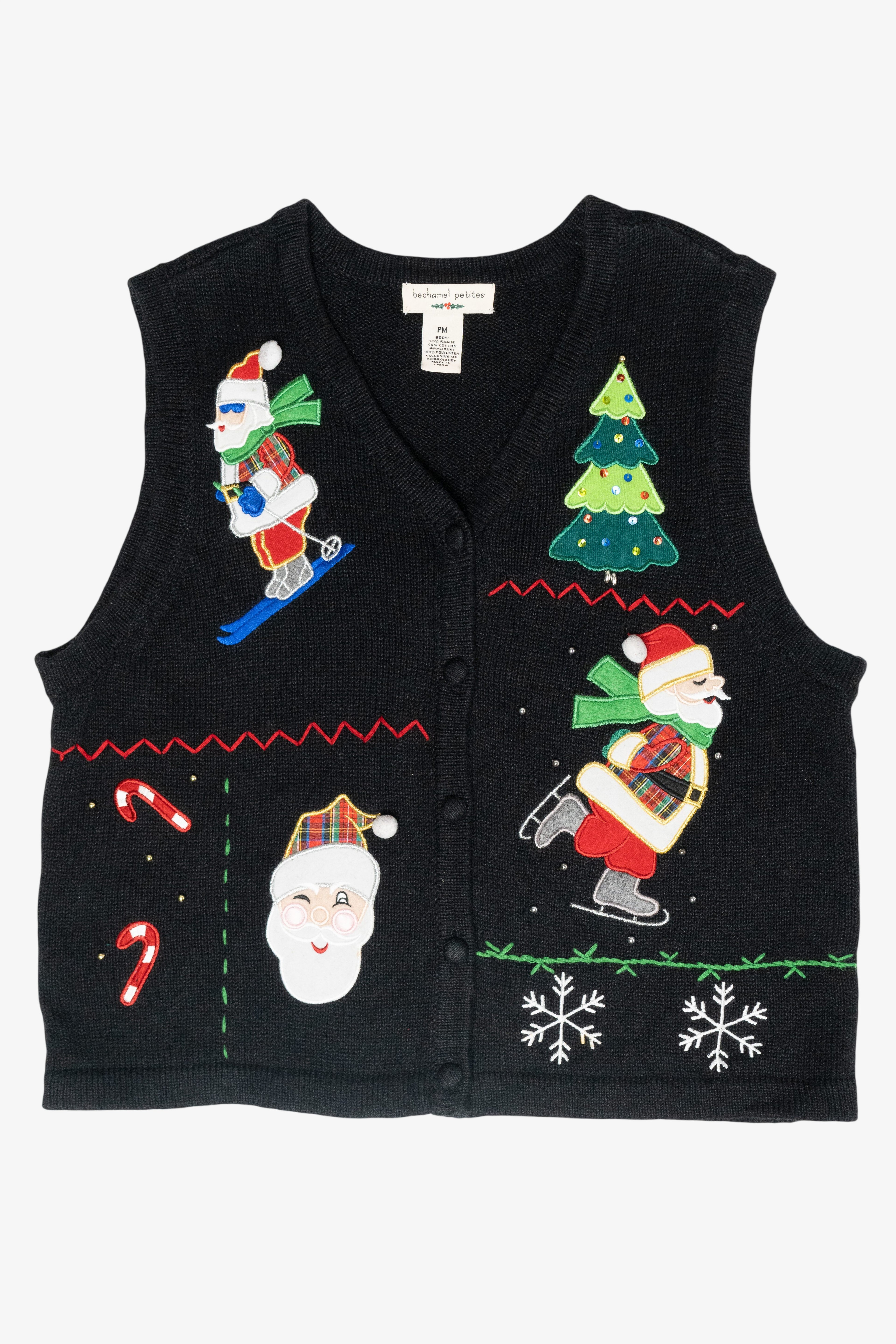 Skiing Santa Vintage Ugly Christmas Sweater Vest (1990s)