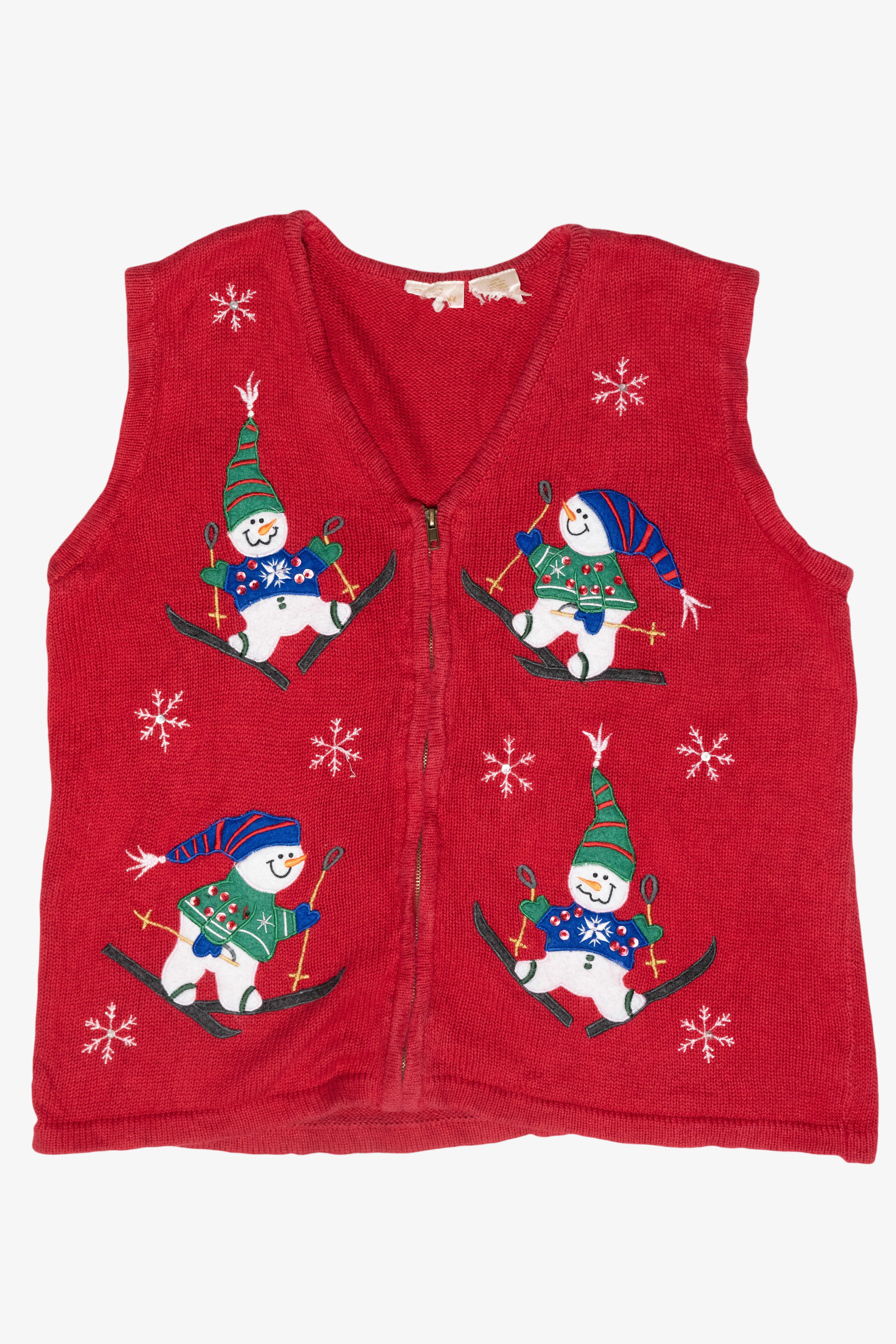 Skiing Snowmen Vintage Ugly Christmas Sweater Vest (1990s)
