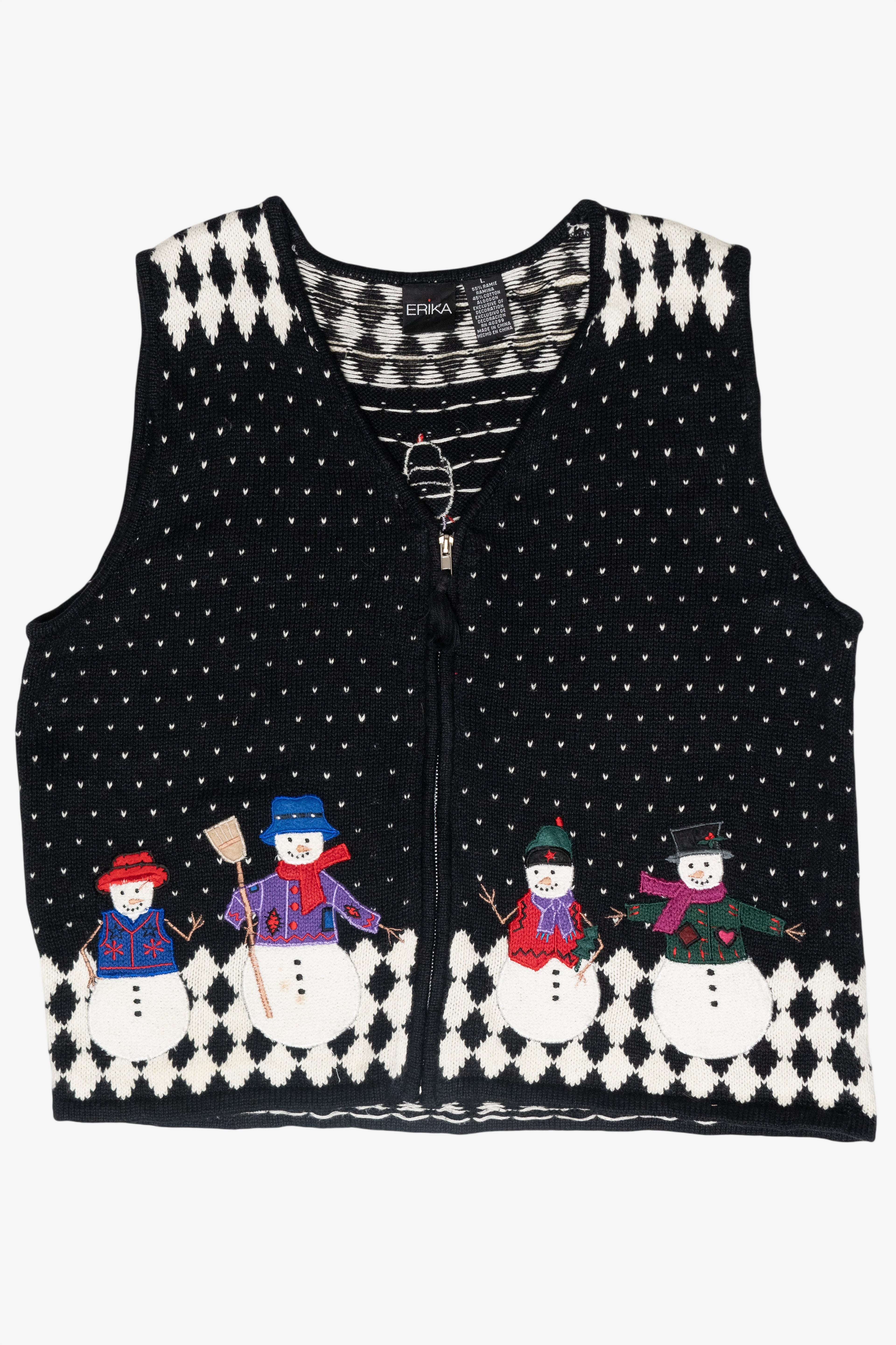 Snowmen Argyle Vintage Ugly Christmas Sweater Vest (2000s)