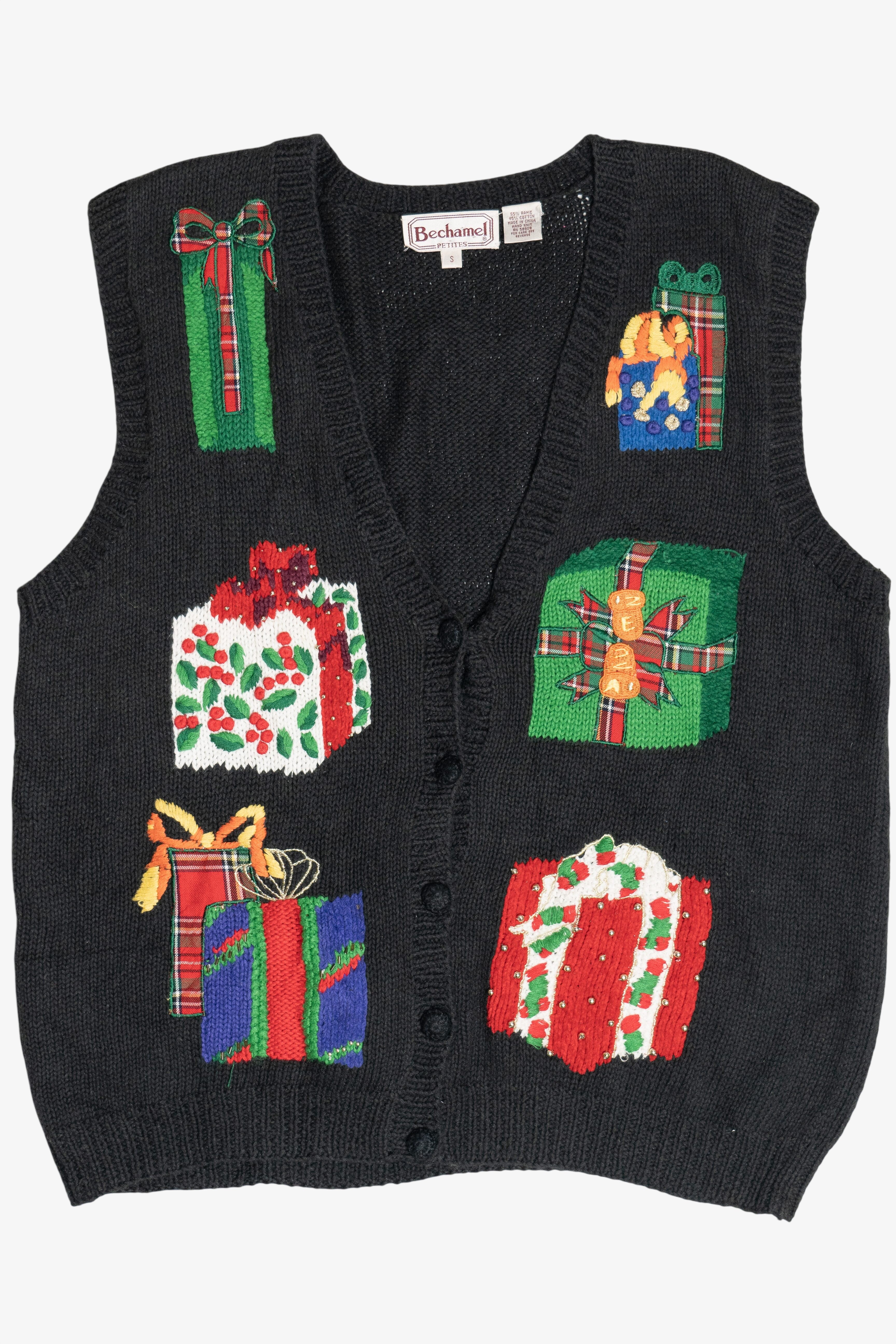 Vintage Hand Knit Presents Ugly Christmas Vest (1980s)