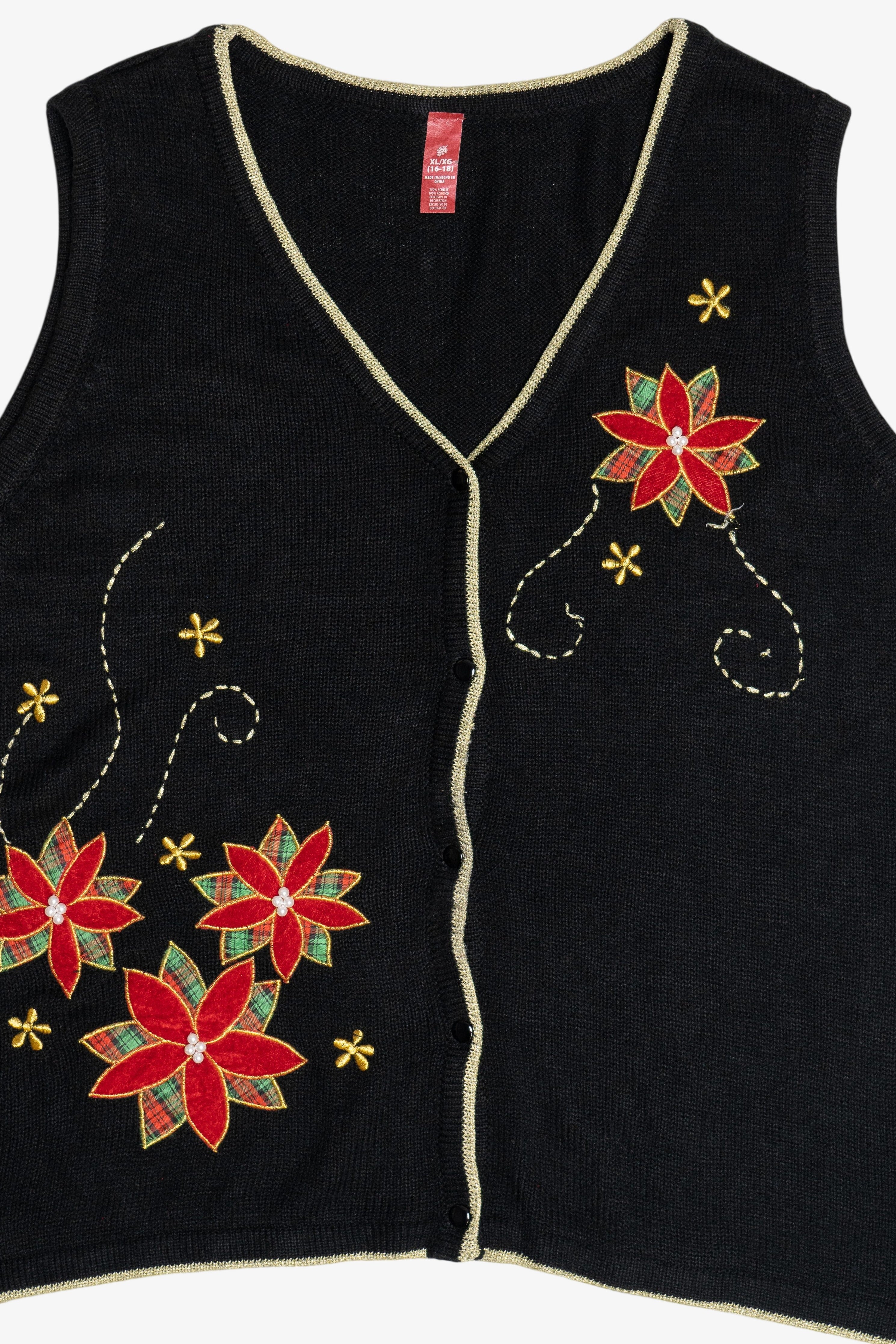 Vintage Poinsettia Ugly Christmas Vest (2000s)