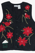Vintage Cardinals & Poinsettias Ugly Christmas Vest (1990s)