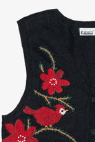 Vintage Cardinals & Poinsettias Ugly Christmas Vest (1990s)