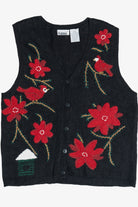Vintage Cardinals & Poinsettias Ugly Christmas Vest (1990s)